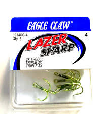 Eagle Claw Chartreuse Treble Hook Size 4 DISC