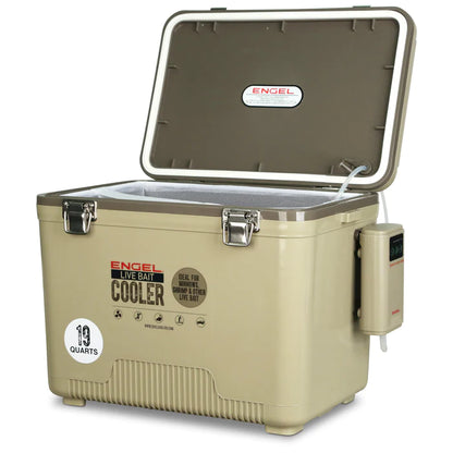 Engel 19Qt Live Bait Pro Cooler with AP3 Rechargeable Aerator & Stainless Hardware