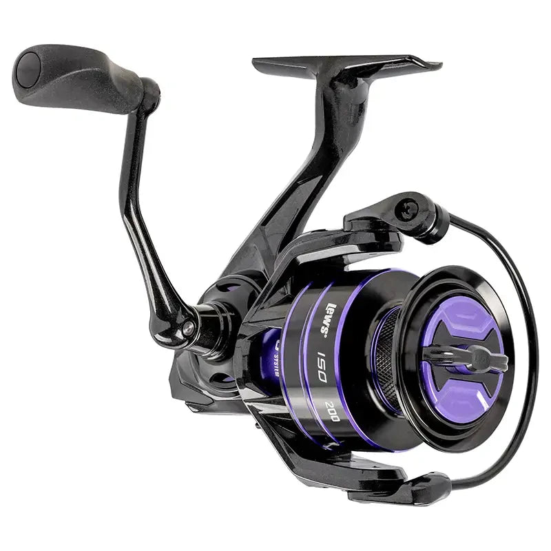 Lews ISO Spinning Reel, 200 Black/Purple Grap R/L