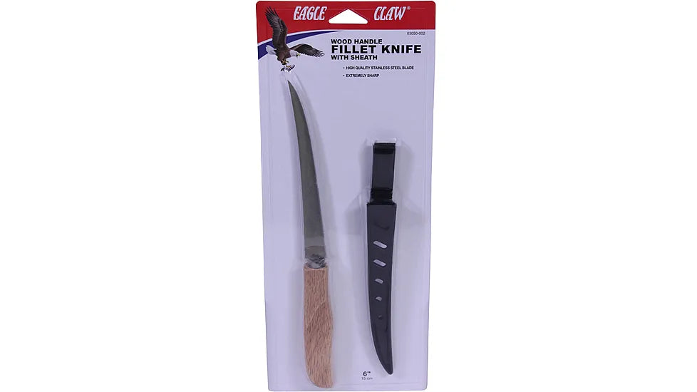 Eagle Claw 6" Wood Handle Fillet Knife with Sheath